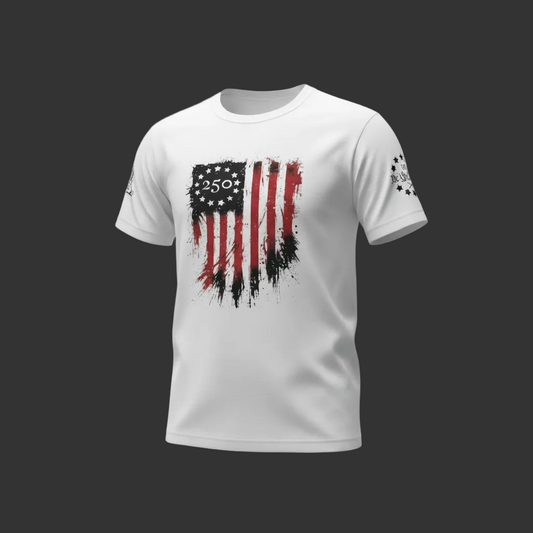 America 250 Distressed Flag T-Shirt | Veteran-Owned | Plymouth, MI