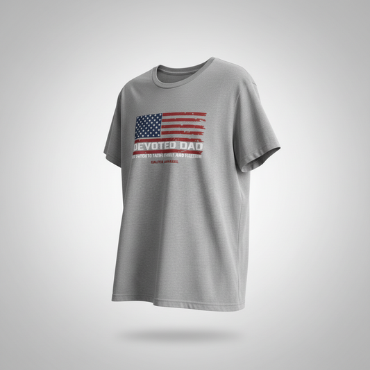Devoted Dad American Flag T-Shirt | Veteran-Owned | Plymouth, MI