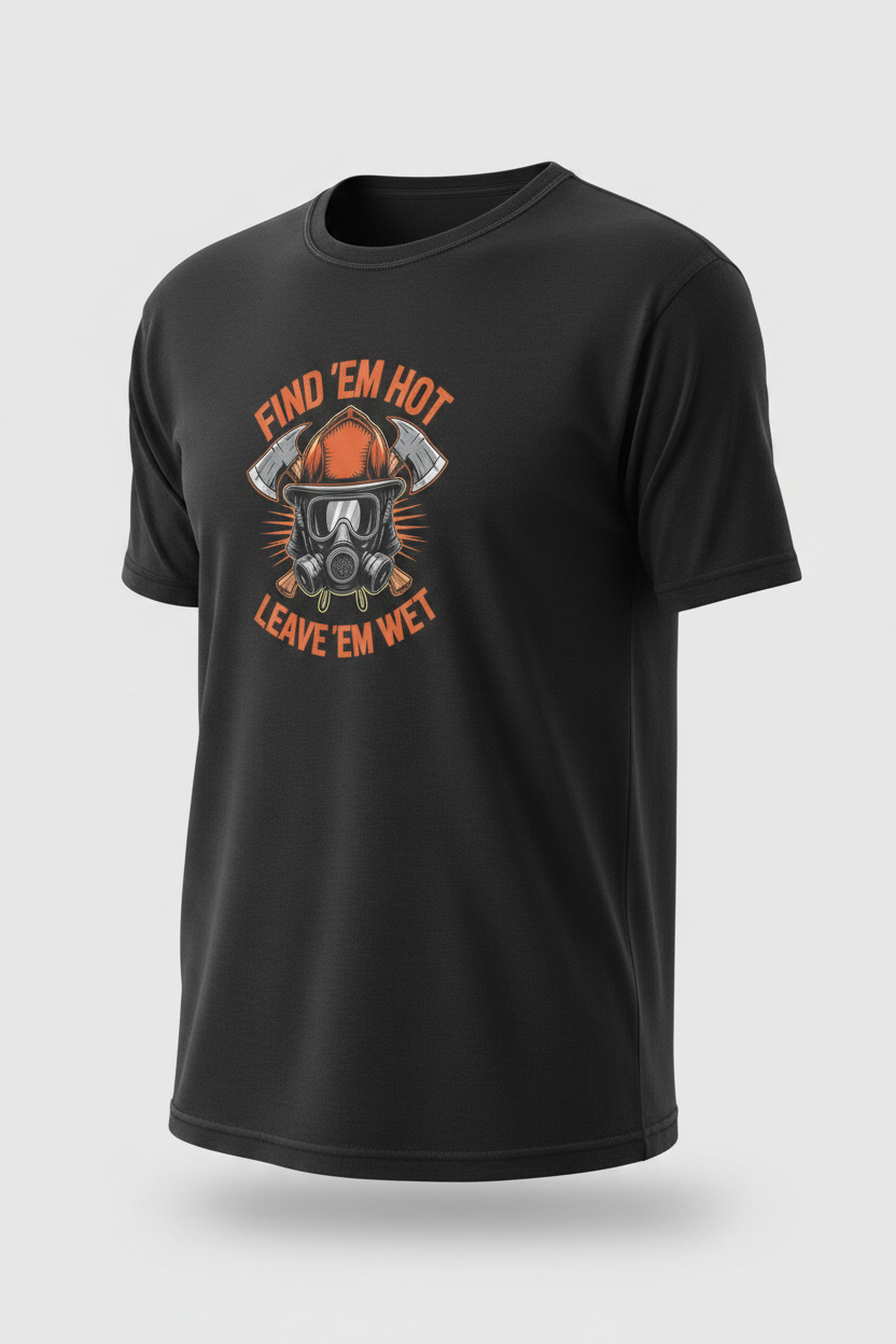 Find 'Em Hot Leave 'Em Wet T-Shirt | Veteran-Owned | Plymouth, MI