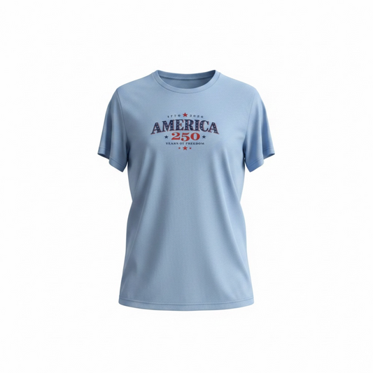 America 250 Years of Freedom Women's T-Shirt | Veteran-Owned | Plymouth, MI