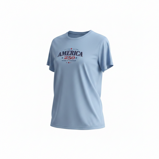 America 250 Years of Freedom Women's T-Shirt | Veteran-Owned | Plymouth, MI