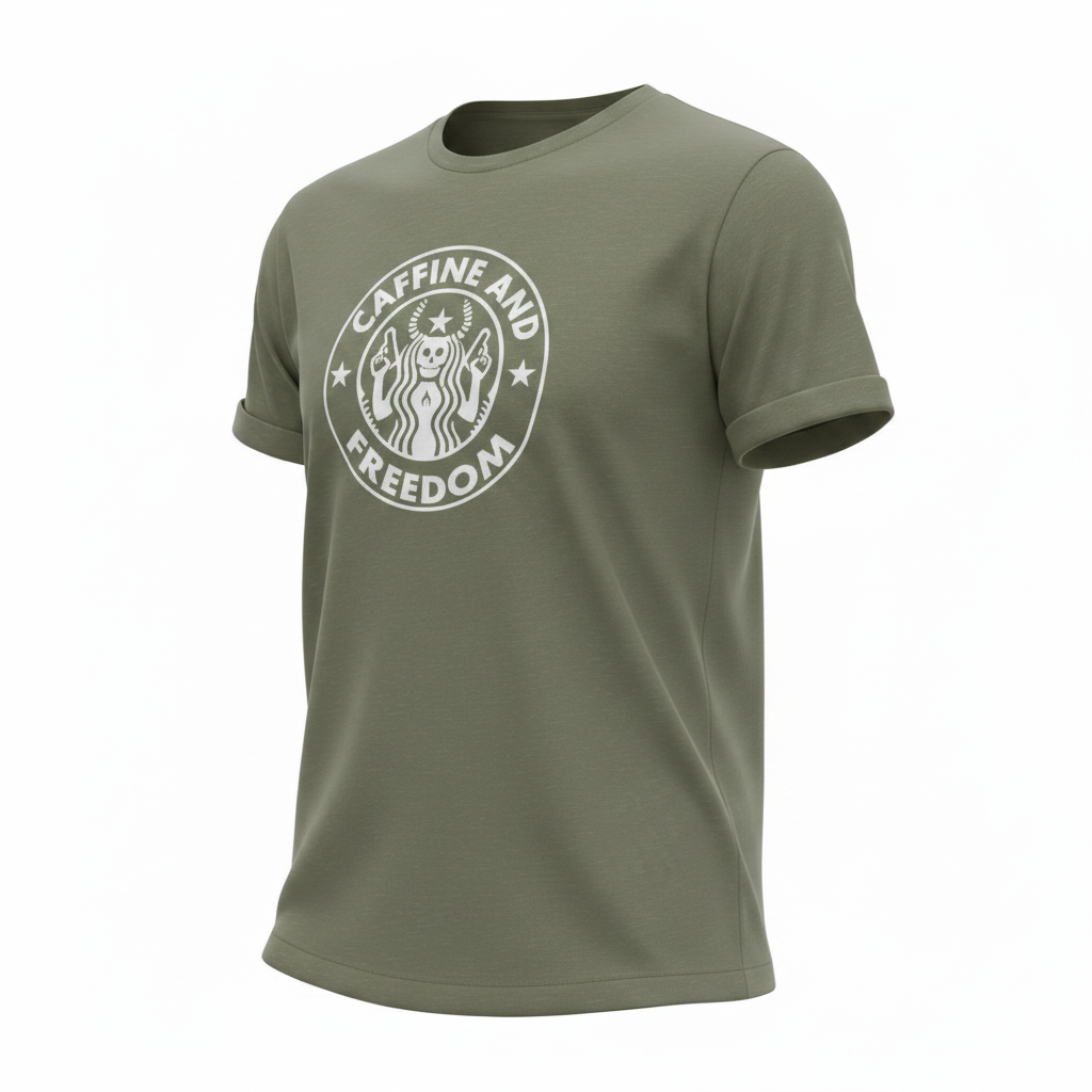 Caffeine and Freedom T-Shirt | Veteran-Owned | Plymouth, MI