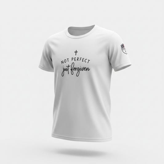 Not Perfect Just Forgiven T-Shirt | Veteran-Owned | Plymouth, MI